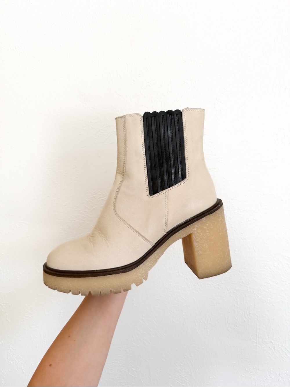 Free People James Cream Leather Chelsea Boots